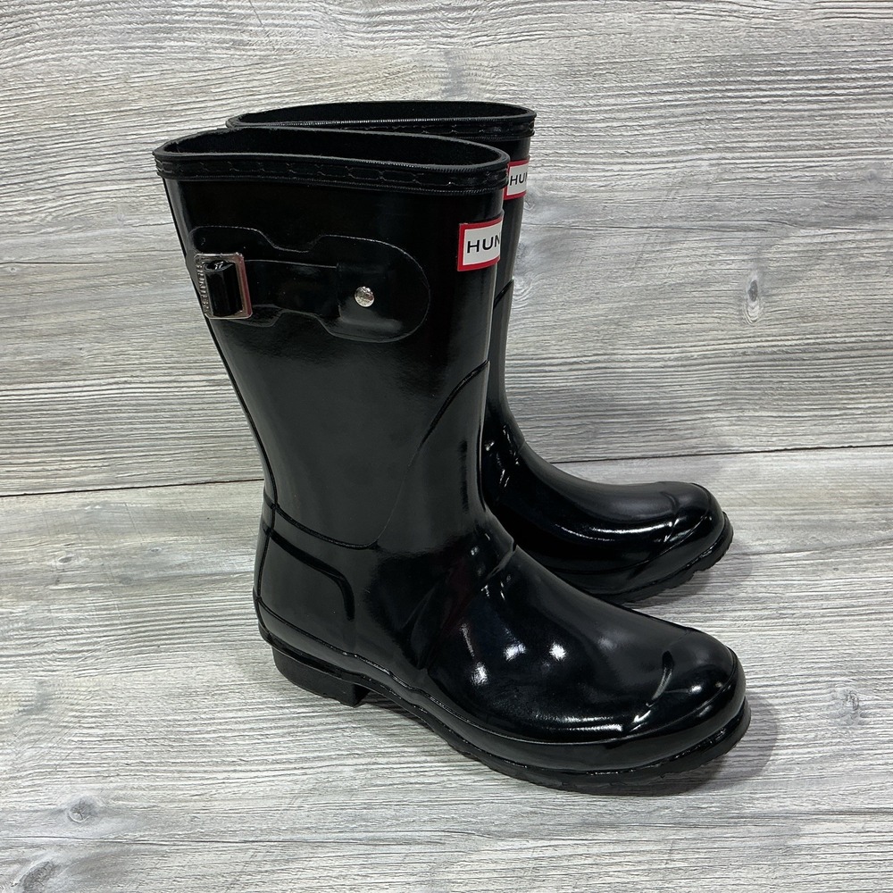 Hunter Original Back Adjustable Short Gloss Women's Casual Boots Black W6 US